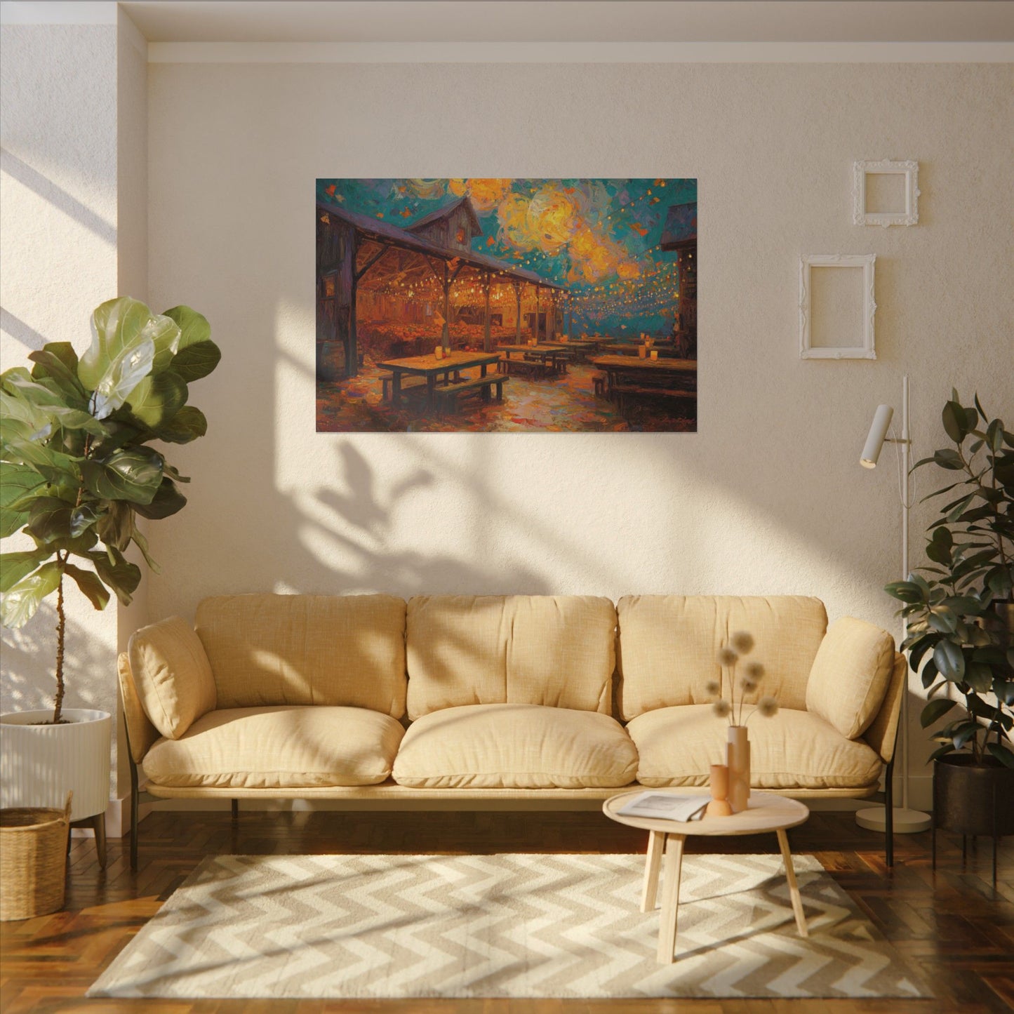 Autumn Festival Night Scene - Colorful Impressionist Art