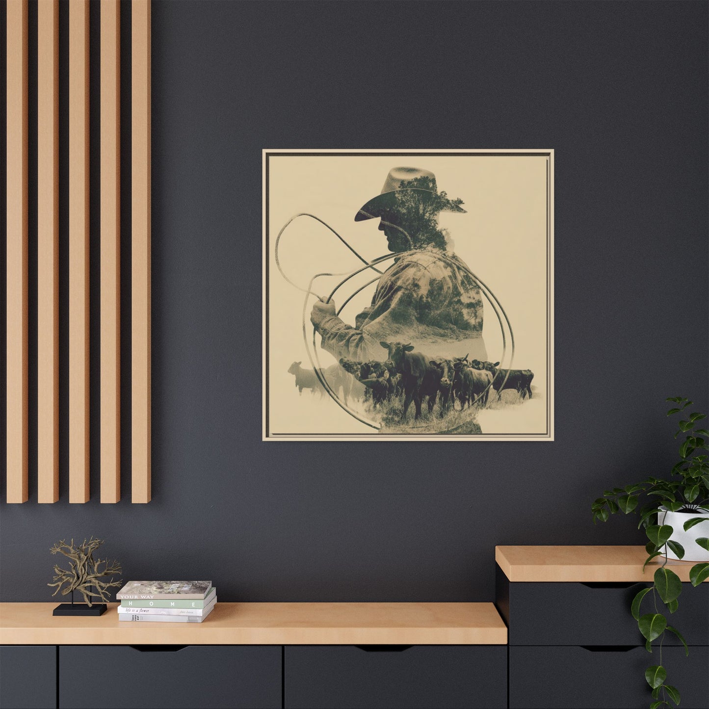 Lone Cowboy Silhouette Art - Vintage Western Charm