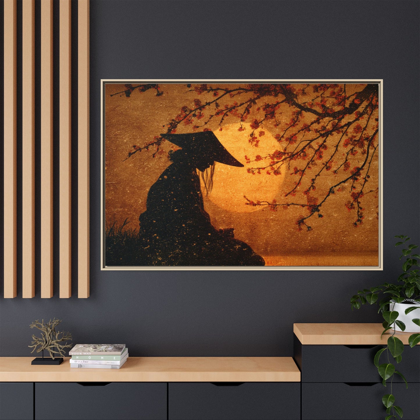 Serene Silhouette of Contemplation | Asian-Inspired Artwork