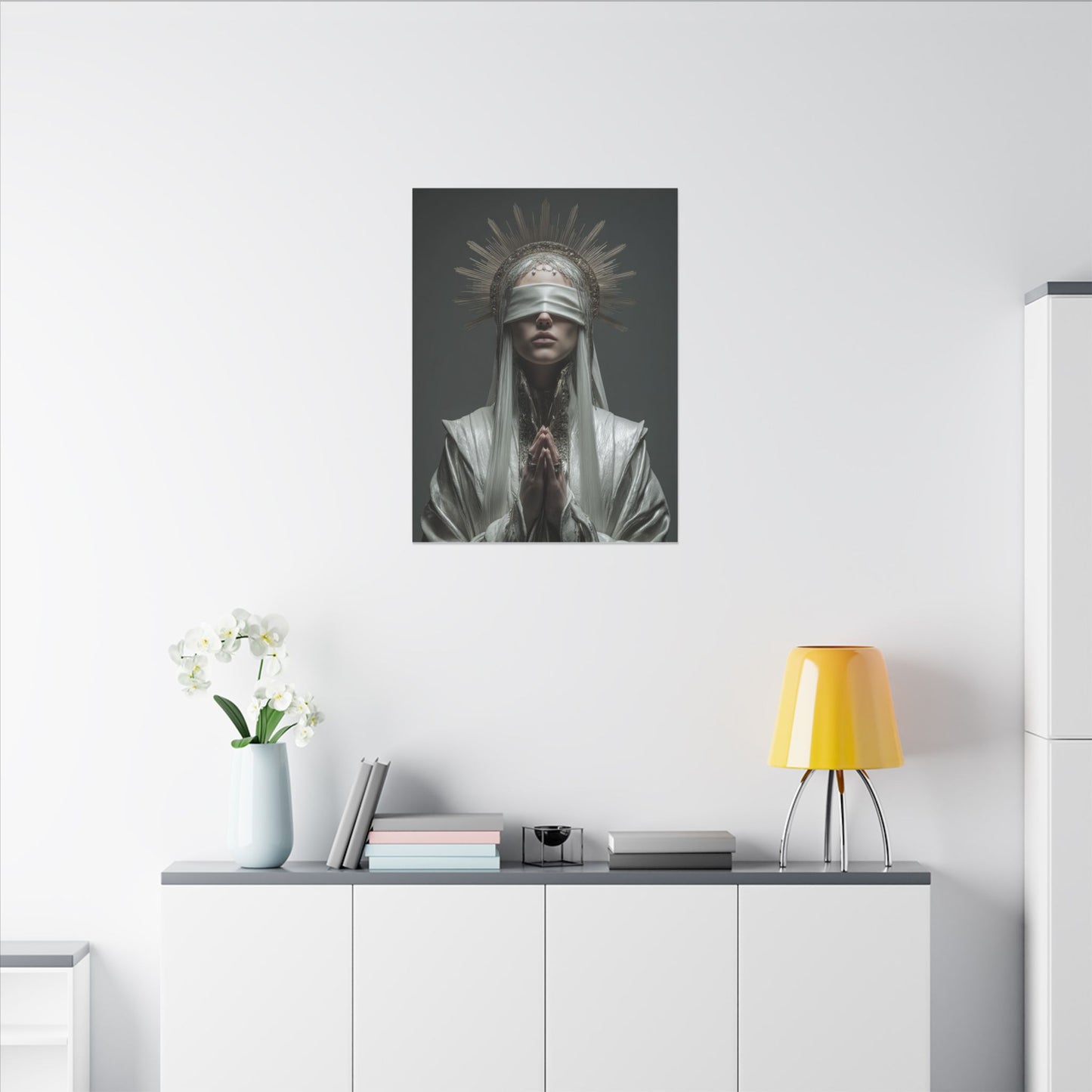 Ethereal Blindfolded Saint Art | Spiritual Home Decor