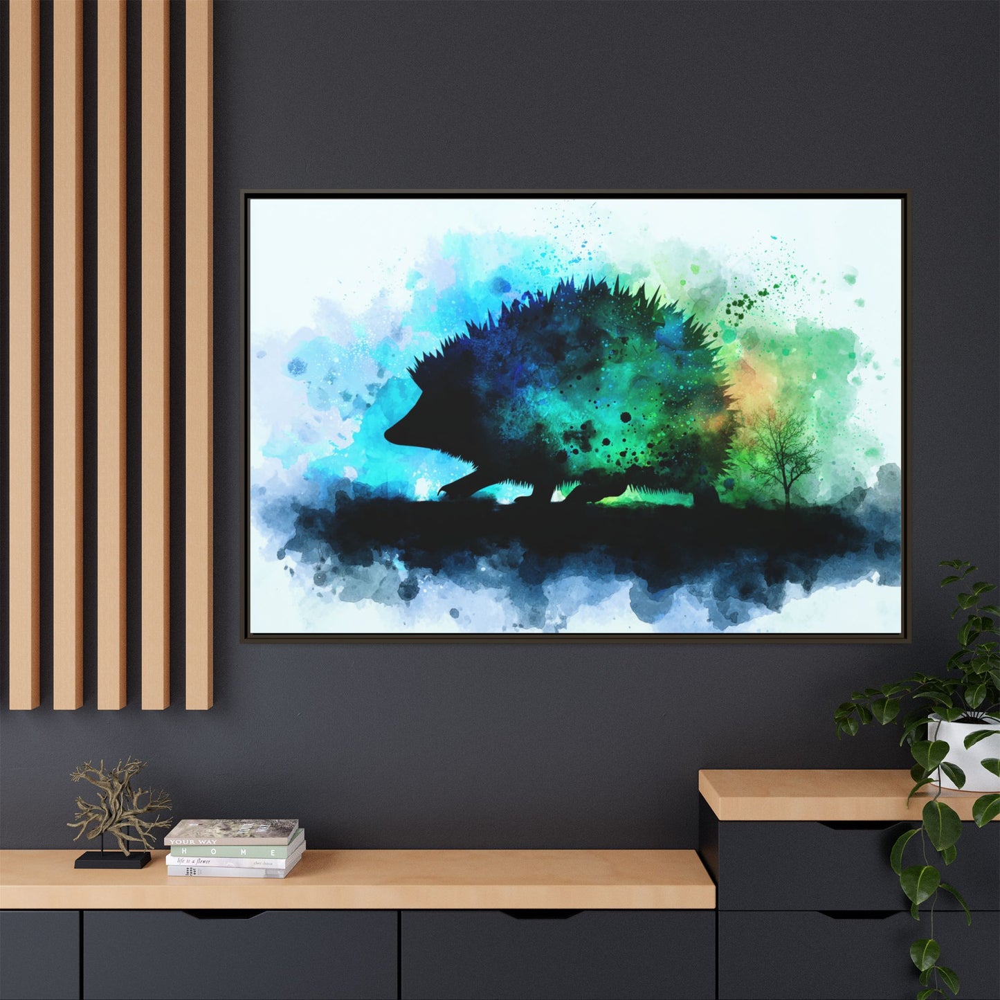 Hedgehog Silhouette Watercolor Art | Nature-Inspired Home Decor
