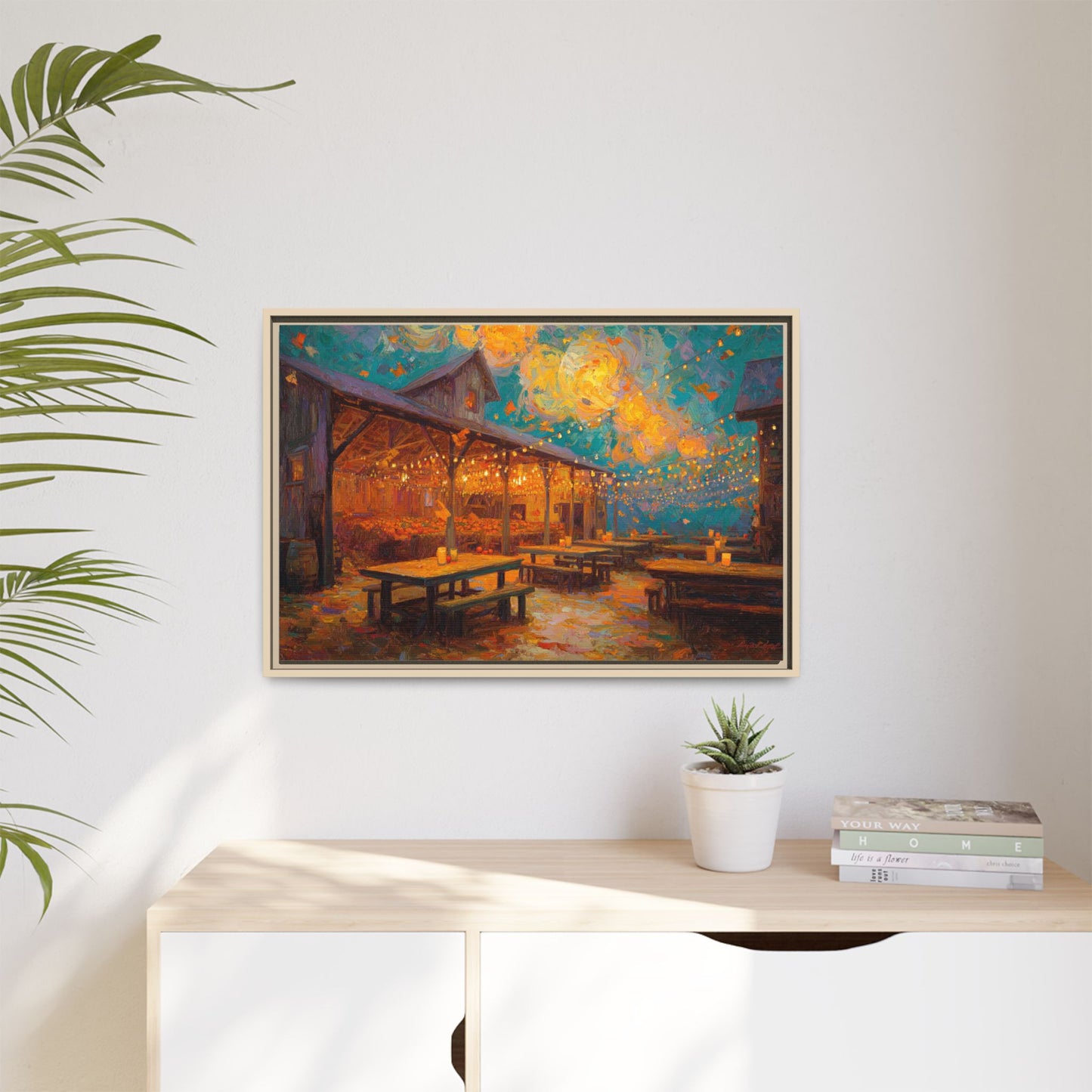 Autumn Festival Night Scene - Colorful Impressionist Art