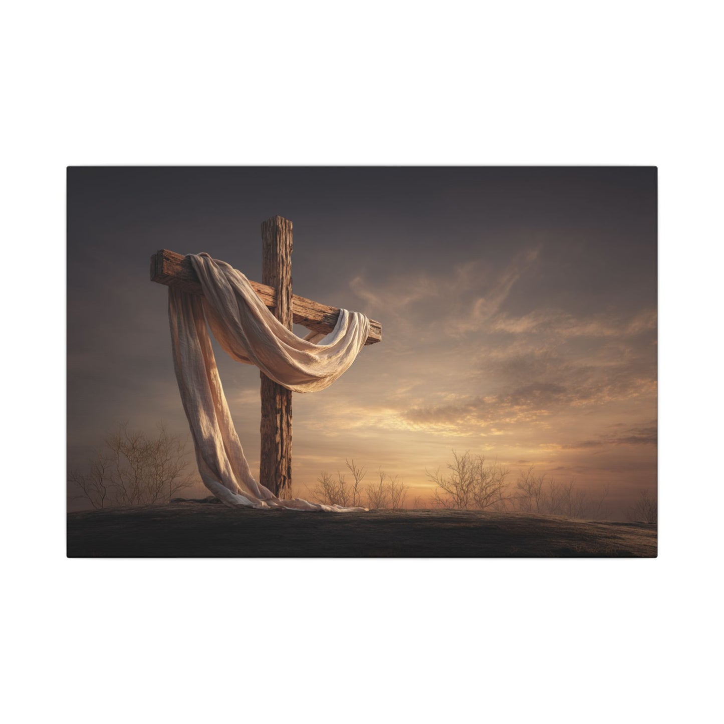 Rustic Cross Wall Art with Draped Fabric | Inspirational Decor