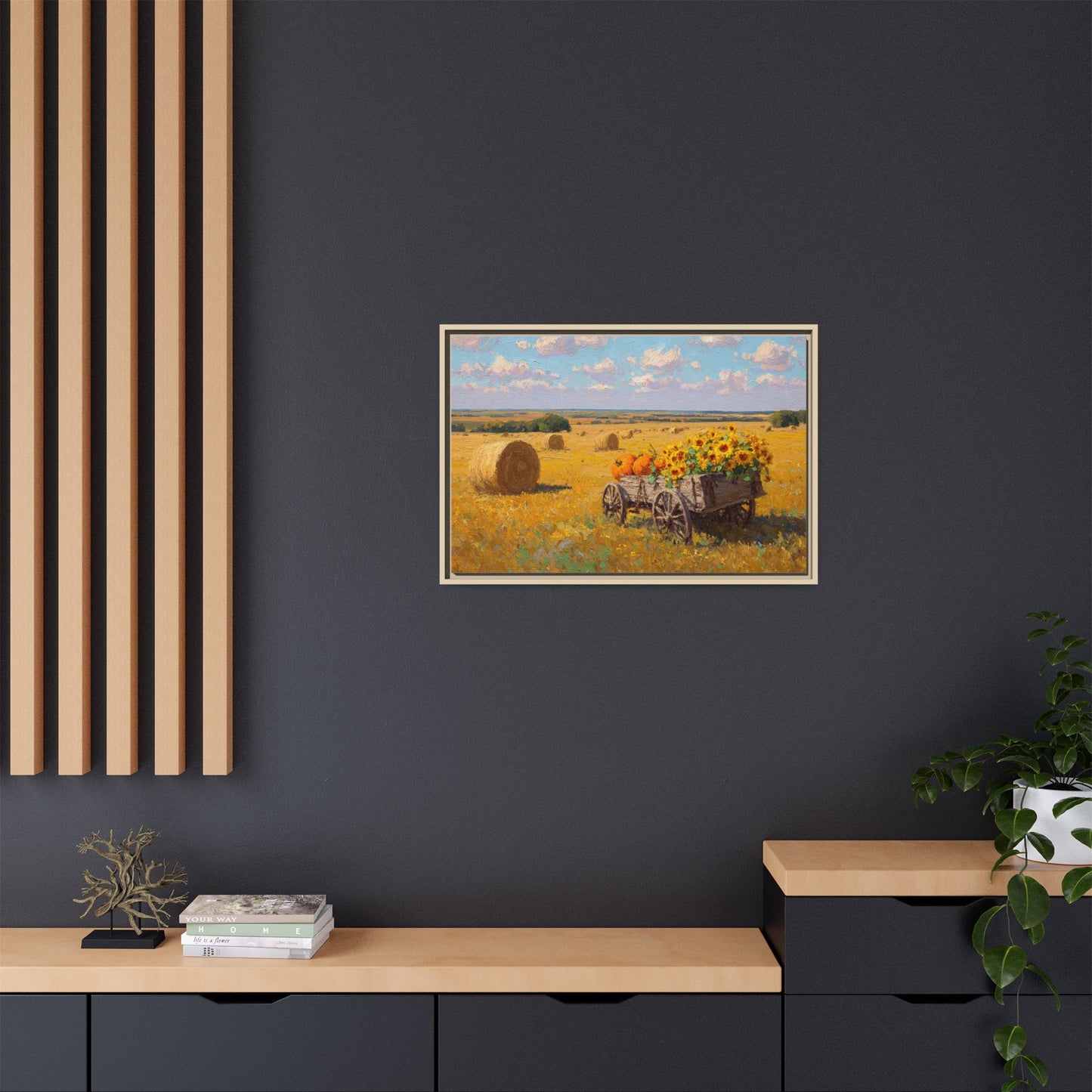 Sunflower Harvest Wagon Decor | Rustic Farm Art for Home