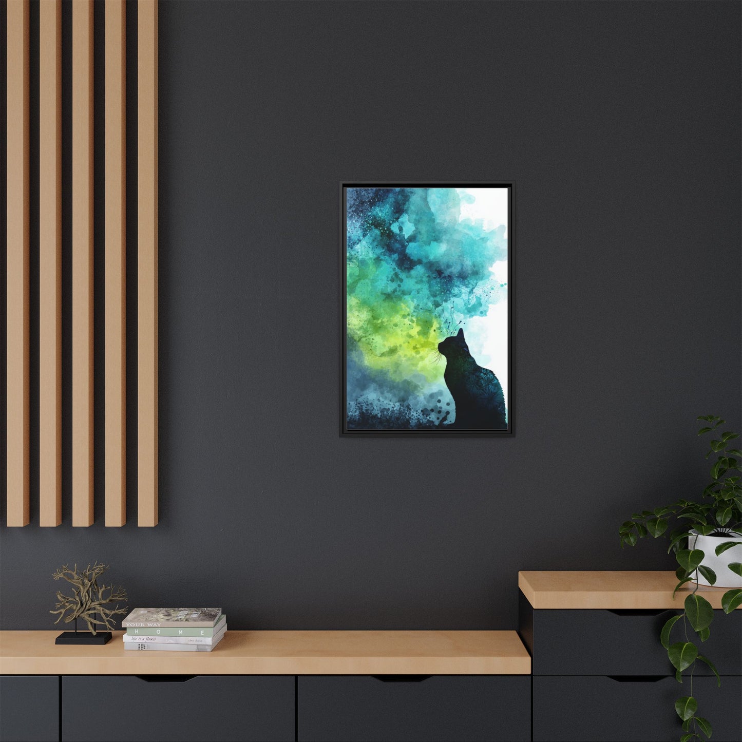 Whimsical Cat Silhouette Watercolor Artwork