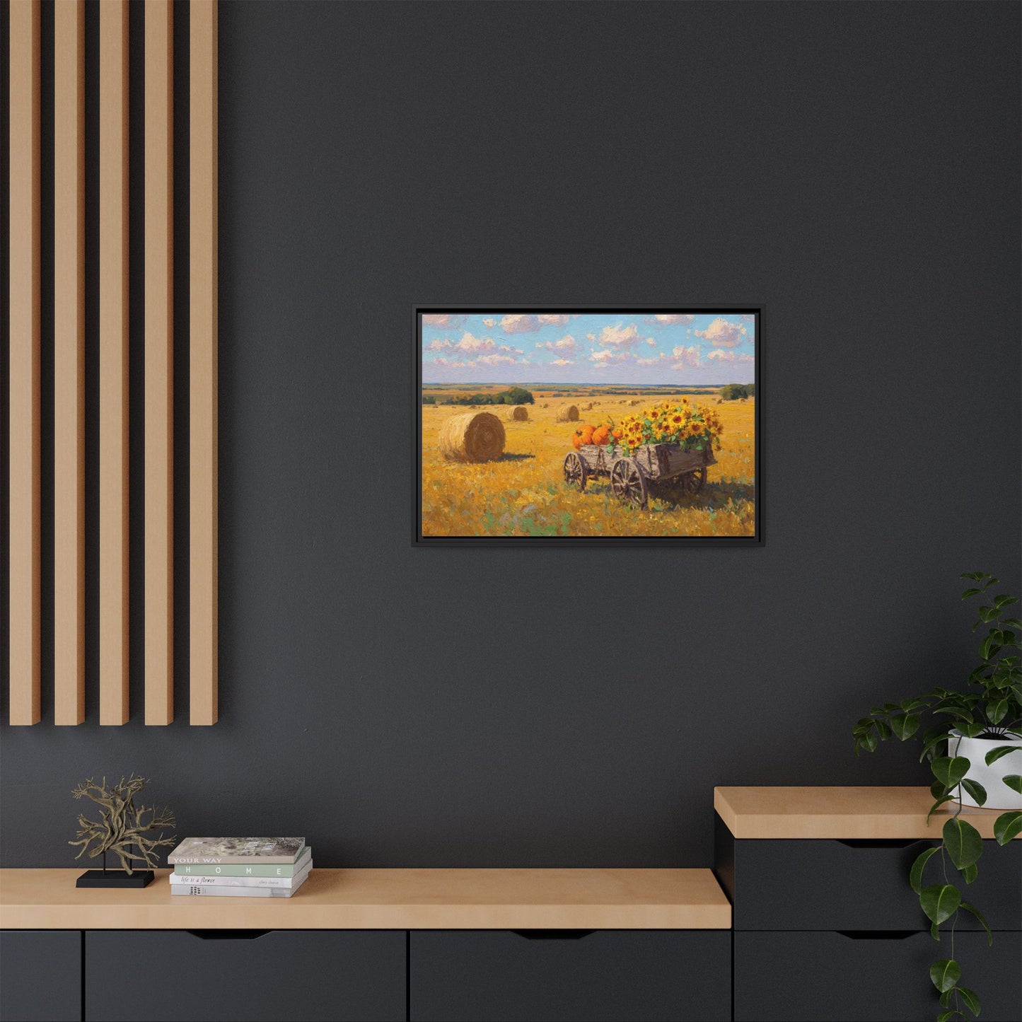 Sunflower Harvest Wagon Decor | Rustic Farm Art for Home