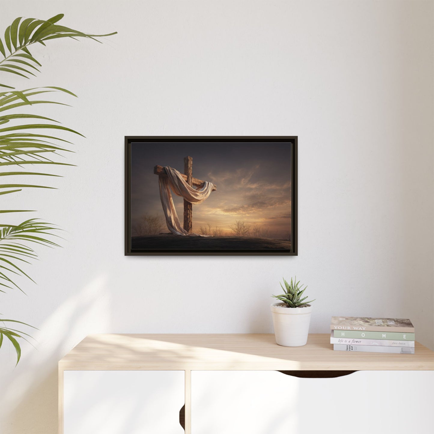 Rustic Cross Wall Art with Draped Fabric | Inspirational Decor