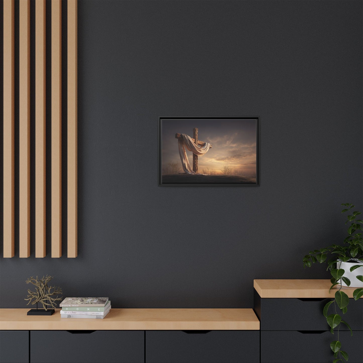 Rustic Cross Wall Art with Draped Fabric | Inspirational Decor