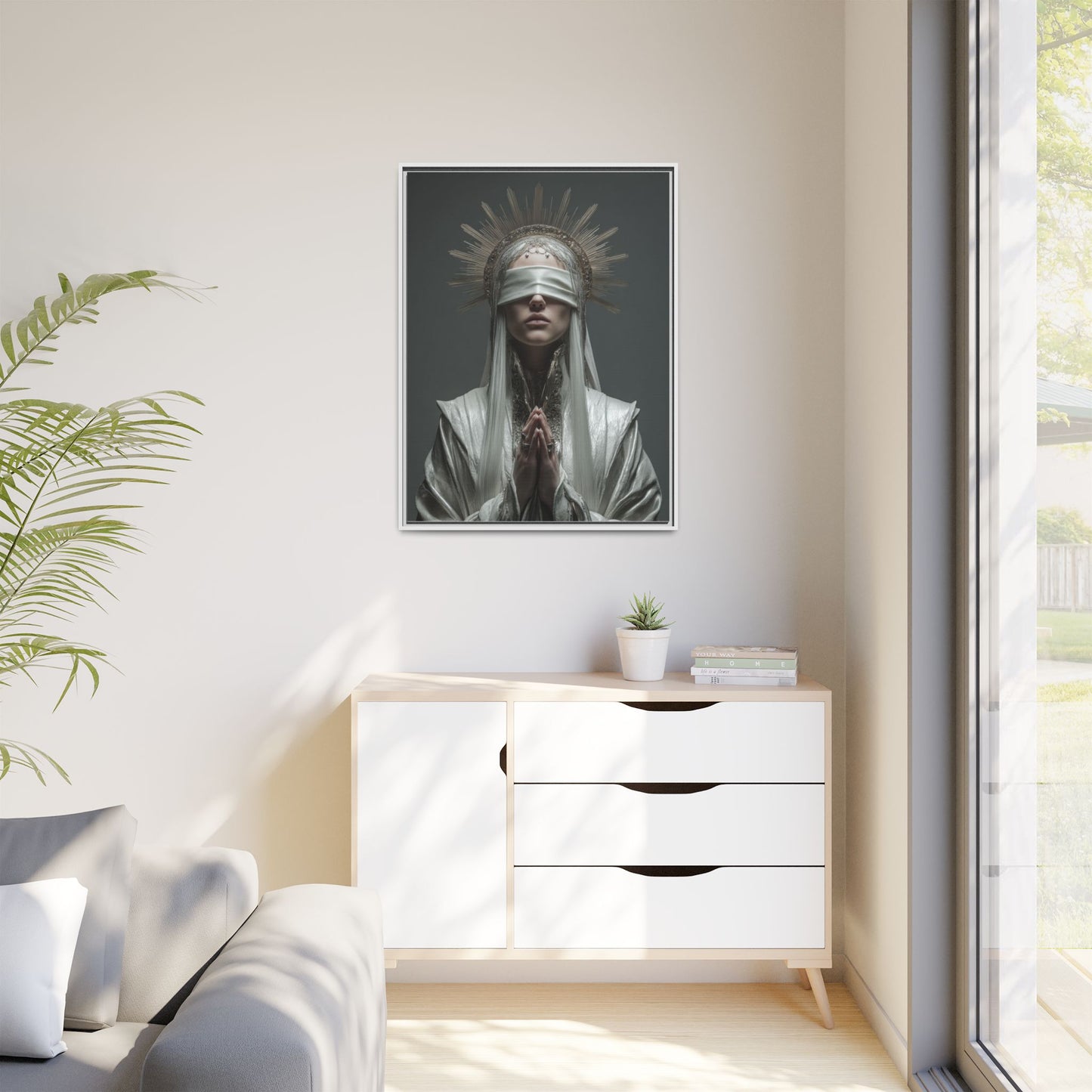 Ethereal Blindfolded Saint Art | Spiritual Home Decor