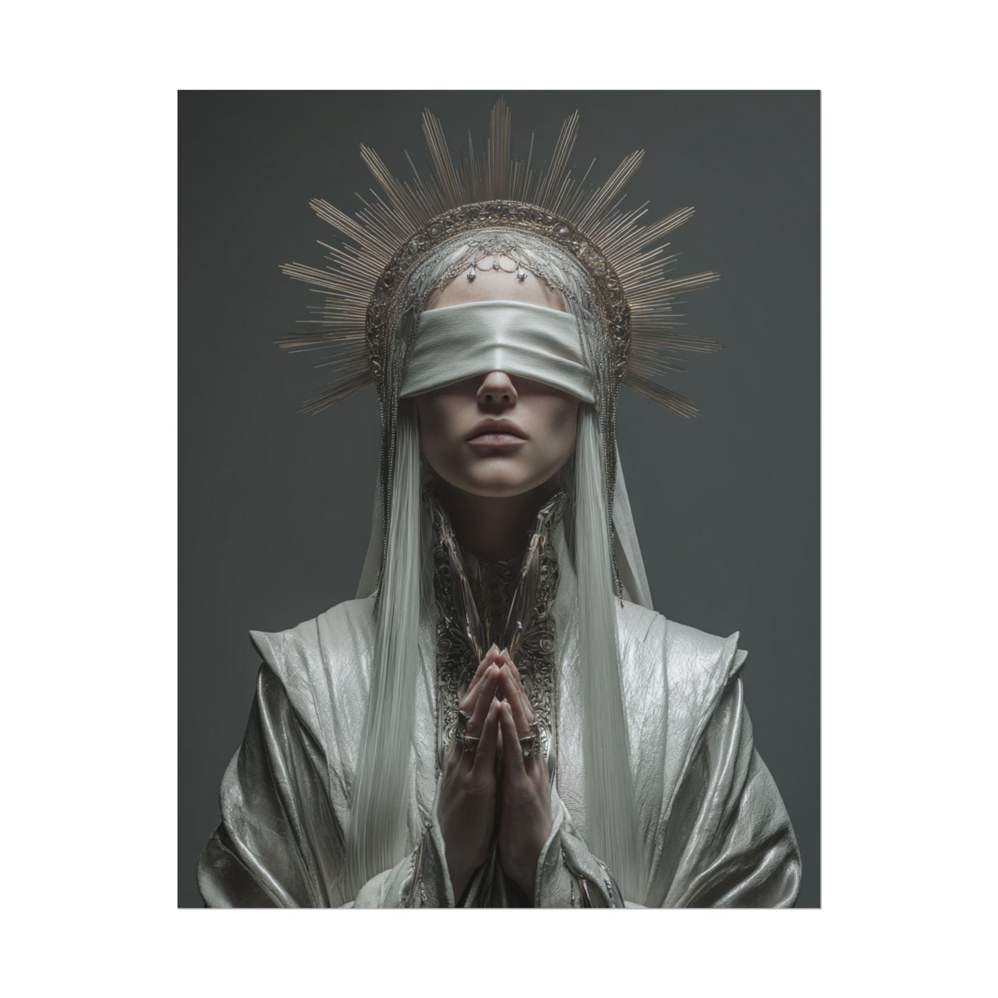 Ethereal Blindfolded Saint Art | Spiritual Home Decor