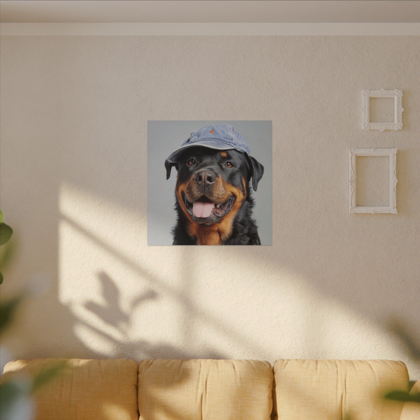 Whimsical Rottweiler Art - Denim Hat Dog Portrait