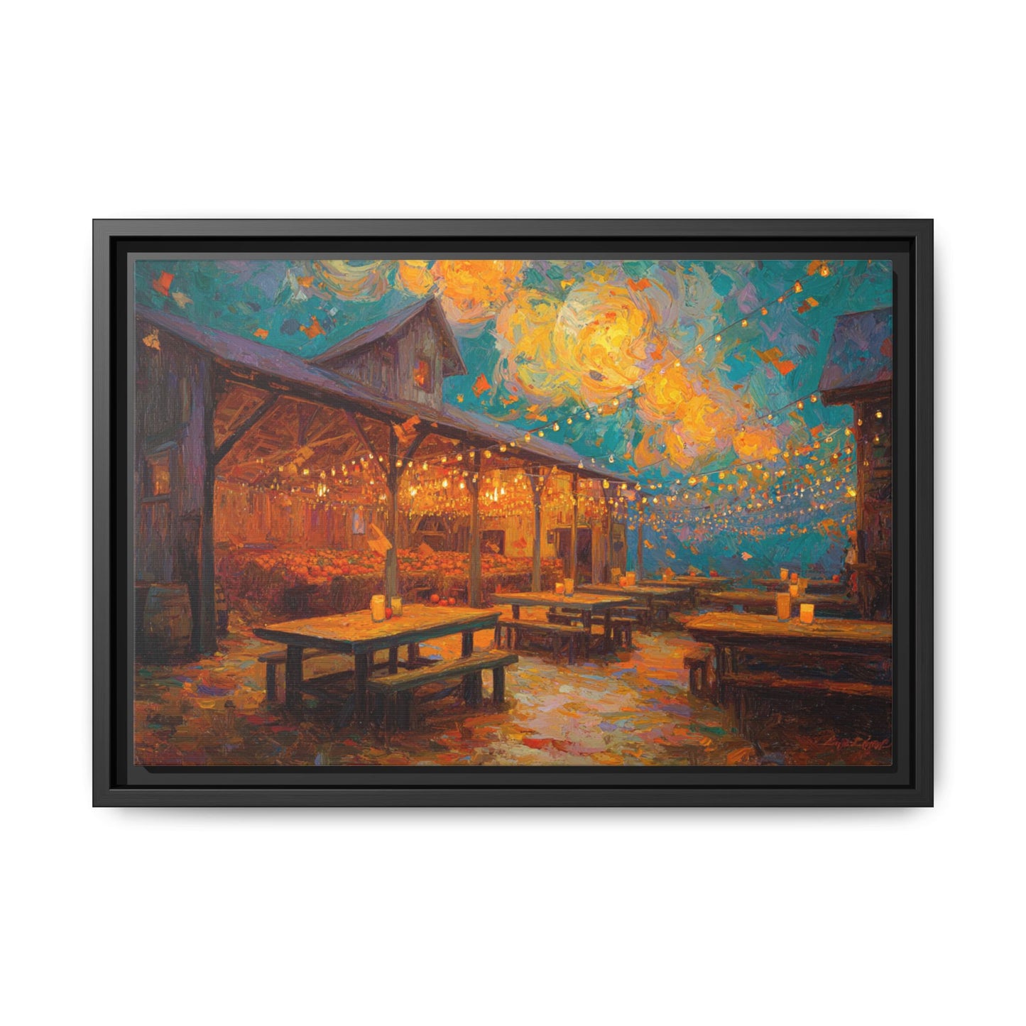Autumn Festival Night Scene - Colorful Impressionist Art