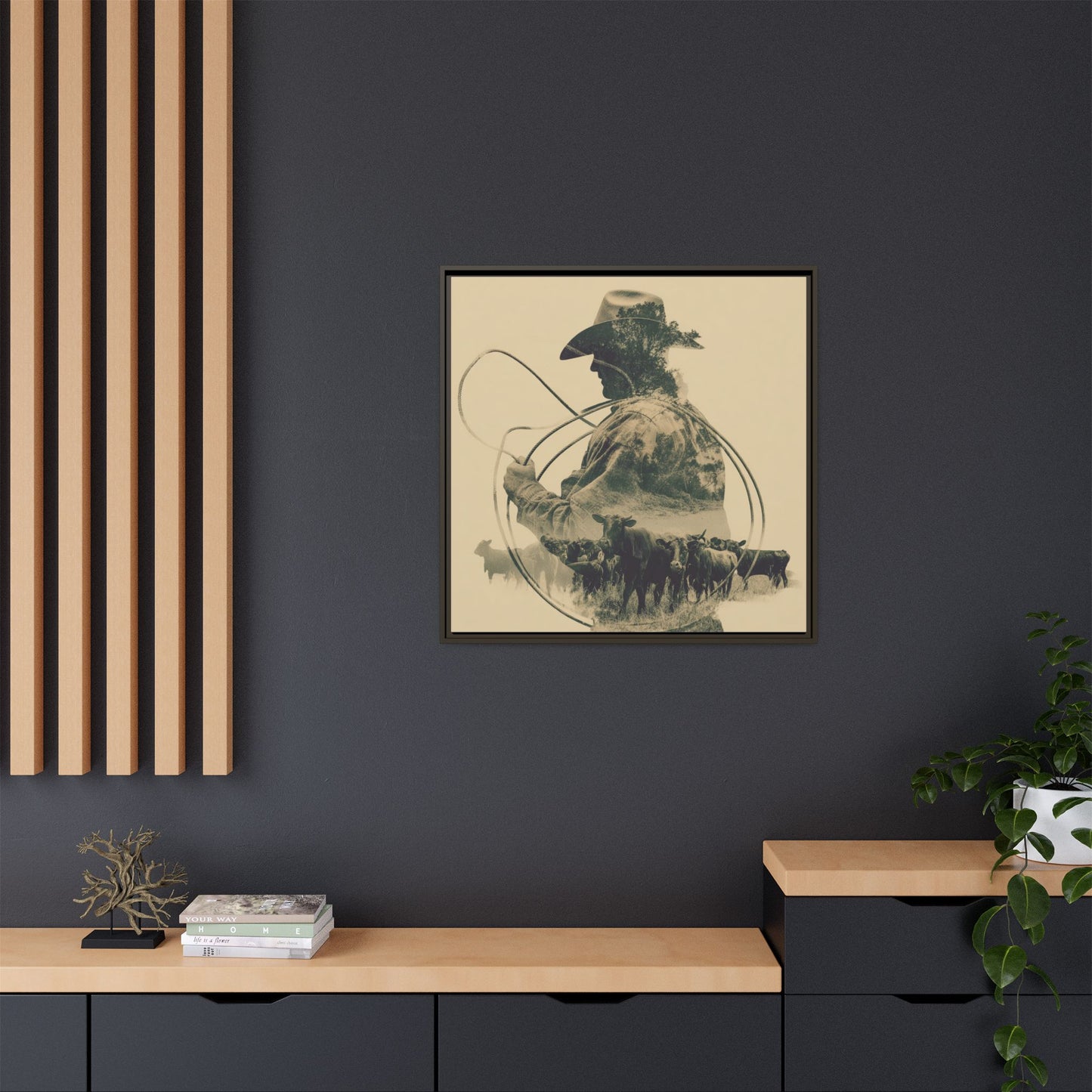 Lone Cowboy Silhouette Art - Vintage Western Charm