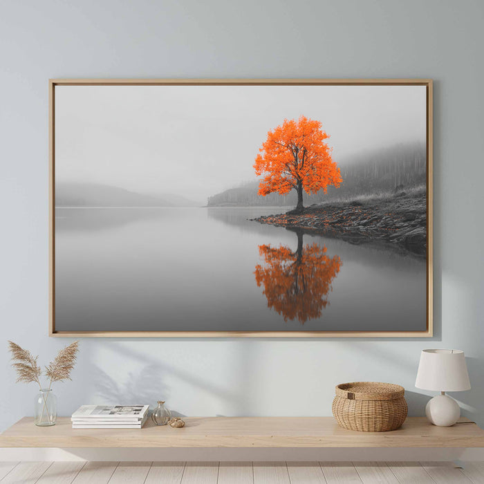 Orange Tree Lake Reflection Wall Art | Selective Color Print