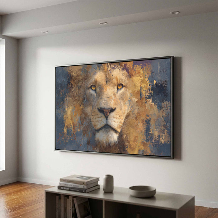 Abstract Lion Canvas Wall Art | Modern Gold Wildlife Portrait