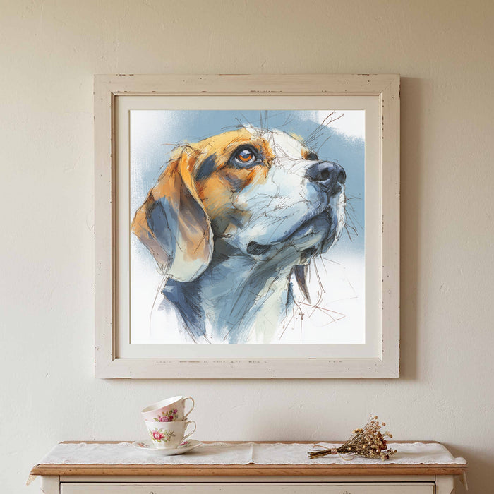 Beagle Dog Portrait Canvas Print | Watercolor Sketch Wall Art