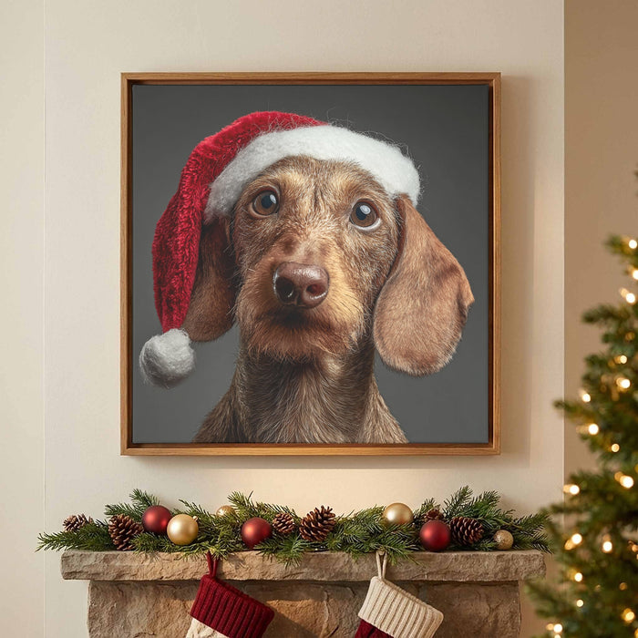 Dachshund Santa Hat Canvas Print | Christmas Dog Wall Art