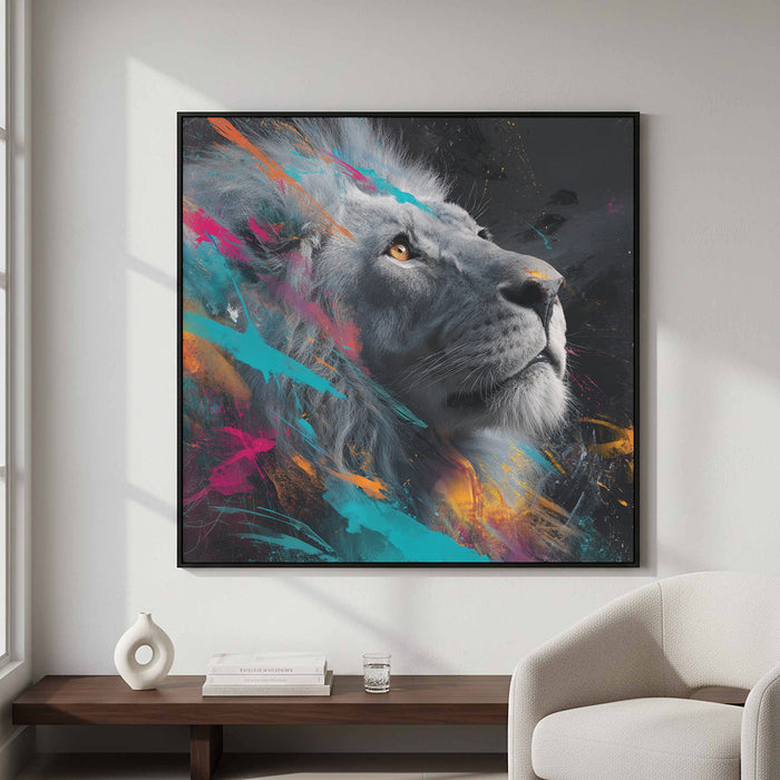 Modern Lion Portrait Canvas Wall Art | Abstract Colorful Print