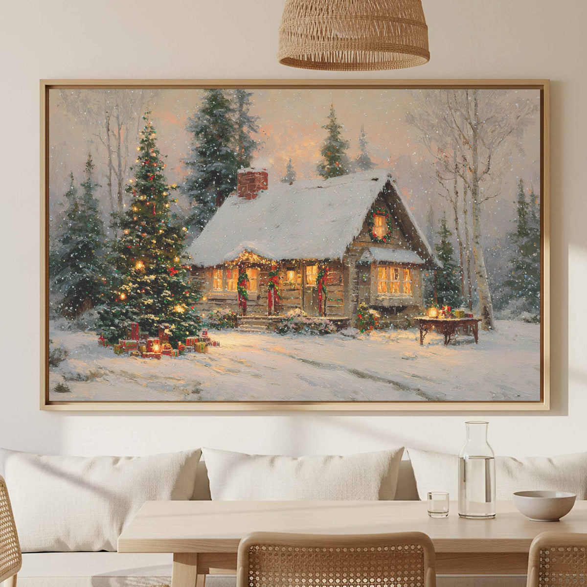 Christmas Wall Art — christmas cottage canvas art festive winter snow wall print