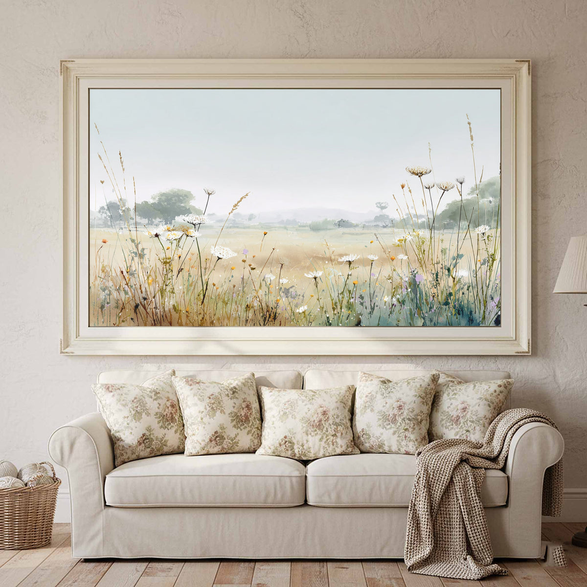 Nature & Botanical Wall Art — meadow wildflower canvas print soft watercolor landscape art