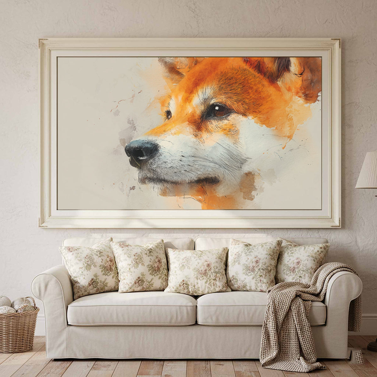 Poster Prints — shiba inu dog portrait canvas wall art watercolor style print 1