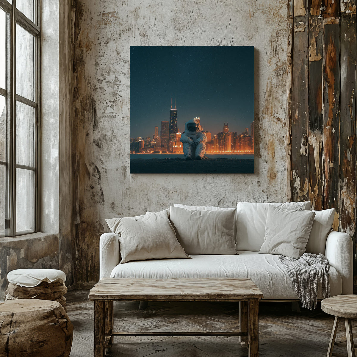 Astronaut Urban Canvas Wall Art – styled room view 7
