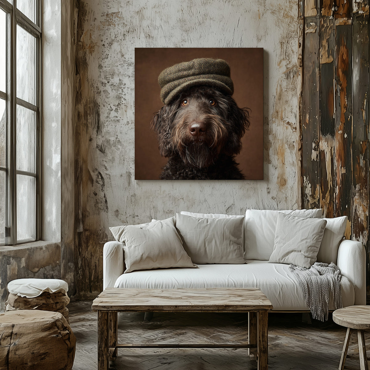 Labradoodle Dog Portrait Canvas Print – styled room view 7
