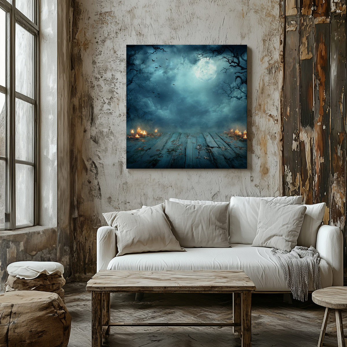 Halloween Moon Canvas Wall Art – styled room view 6