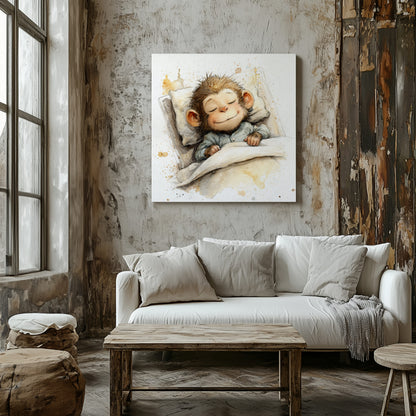 Sleeping Monkey Watercolor Print – styled room view 6