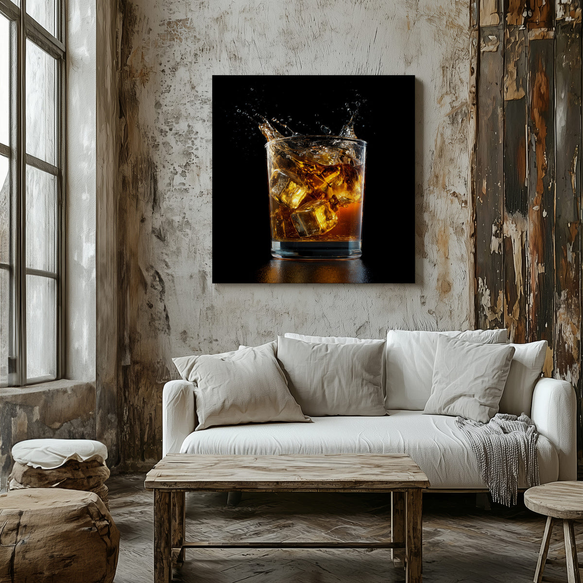 Whiskey Glass Canvas Print – styled room view 5