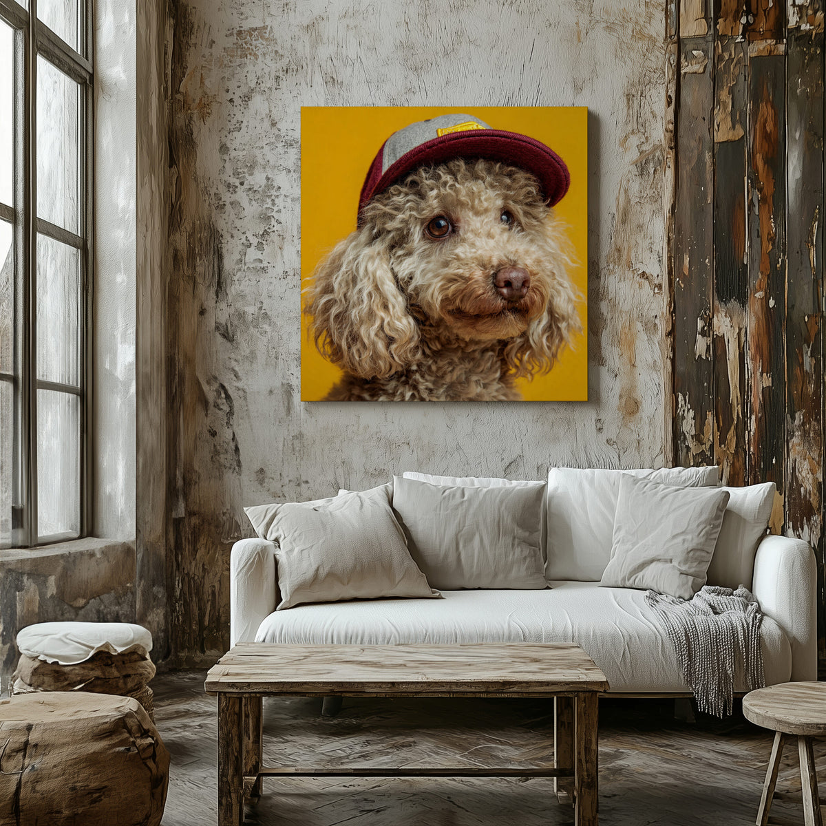 Poodle Baseball Cap Canvas Print – styled room view 5