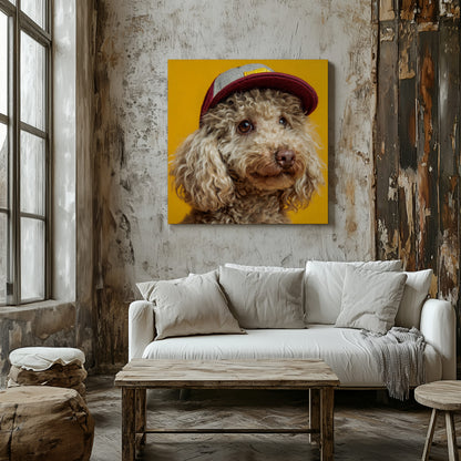 Poodle Baseball Cap Canvas Print – styled room view 5