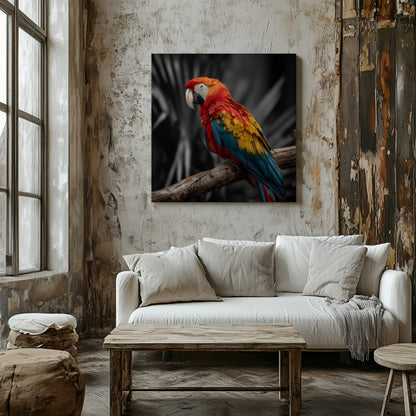 Scarlet Macaw Parrot Canvas Wall Art – styled room view 6