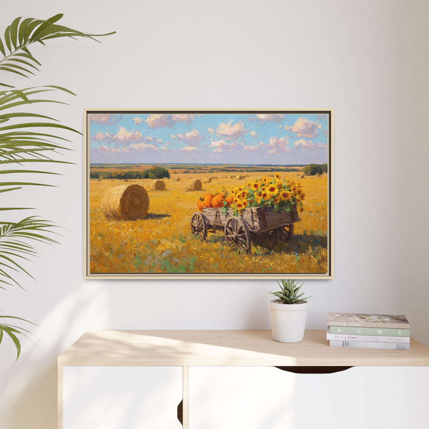 Sunflower Harvest Wagon Decor | Rustic Farm Art for Home