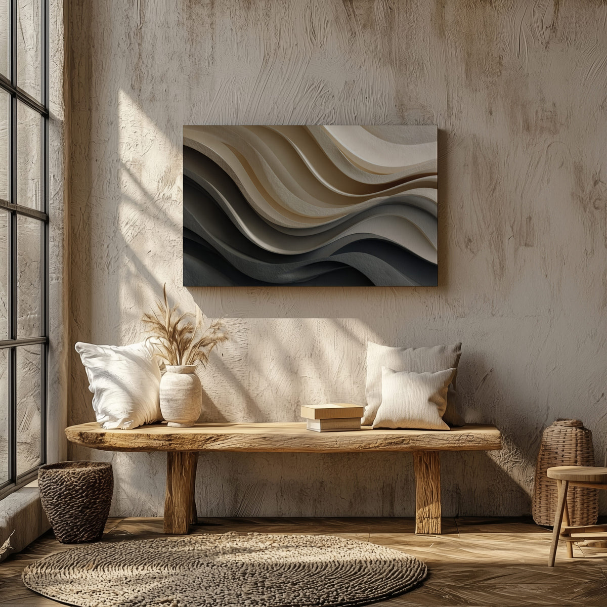 Abstract Sculptural Wall Art – styled room view 7