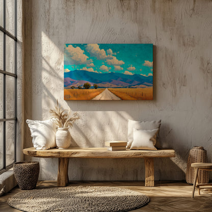 Mountain Road Landscape Canvas Wall Art – styled room view 6