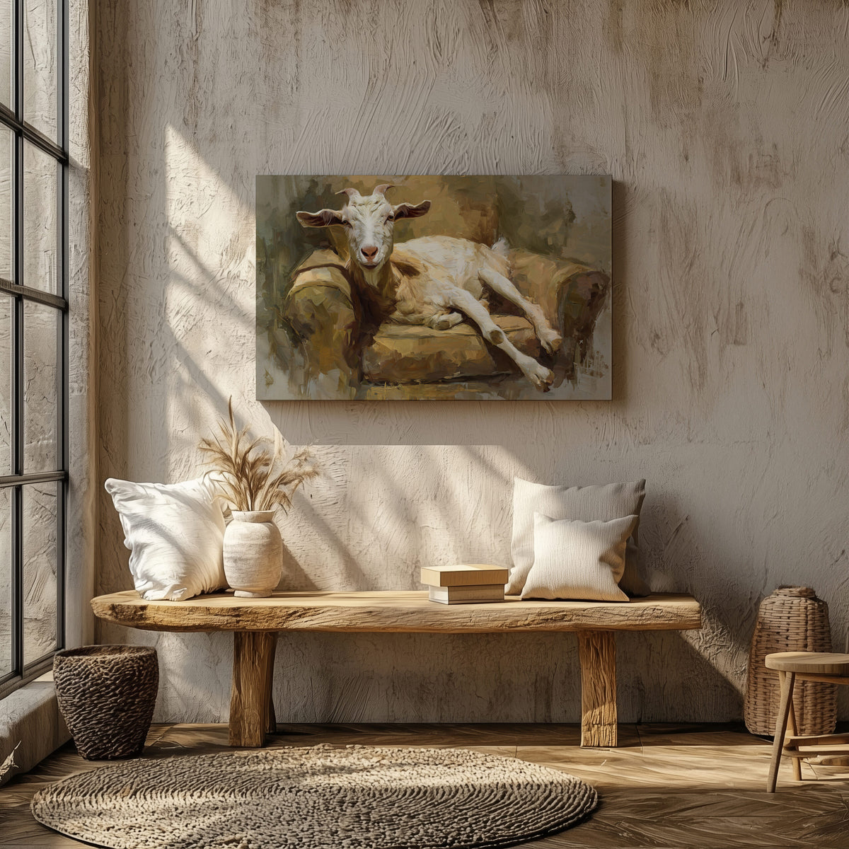 Goat Canvas Wall Art – styled room view 4