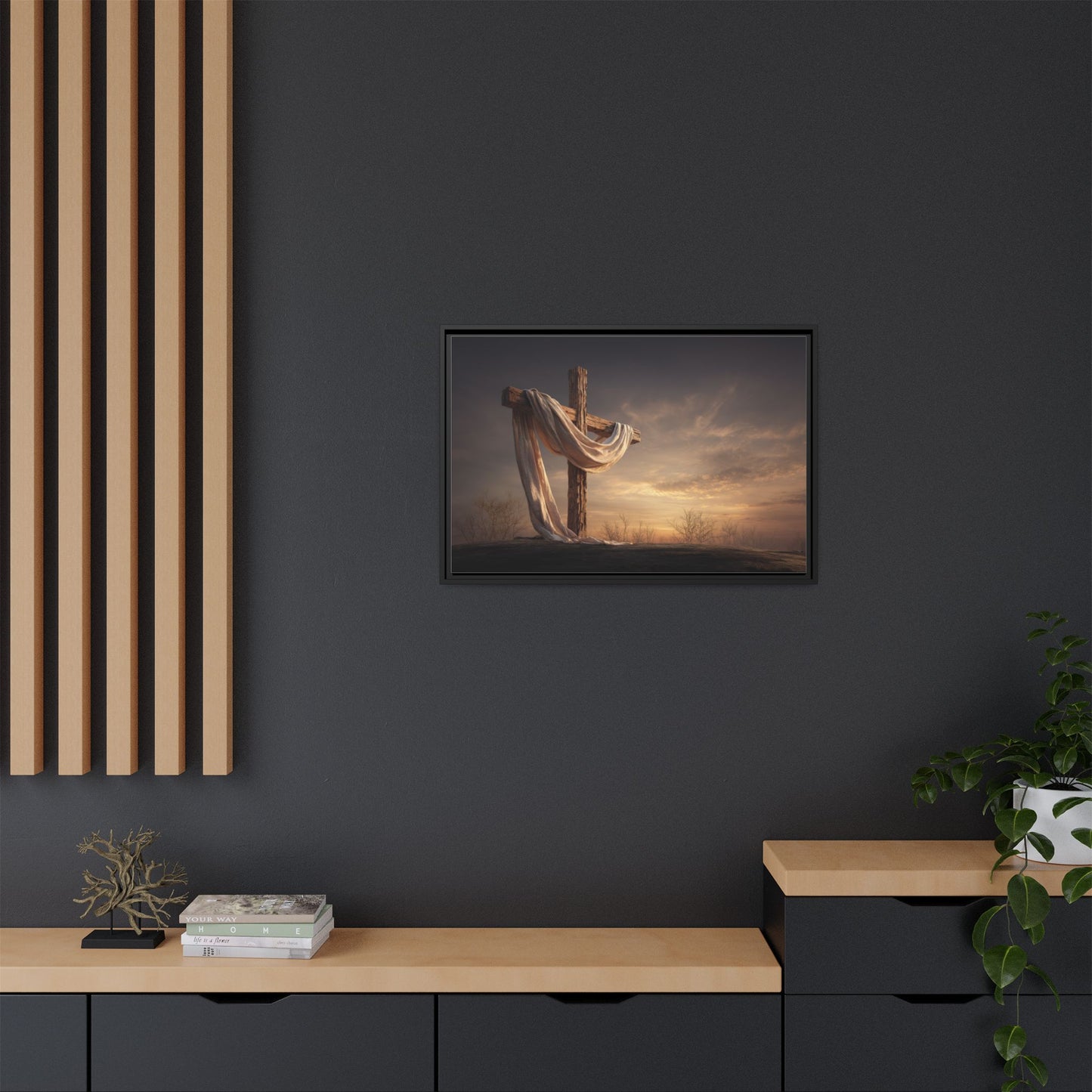 Rustic Cross Wall Art with Draped Fabric | Inspirational Decor