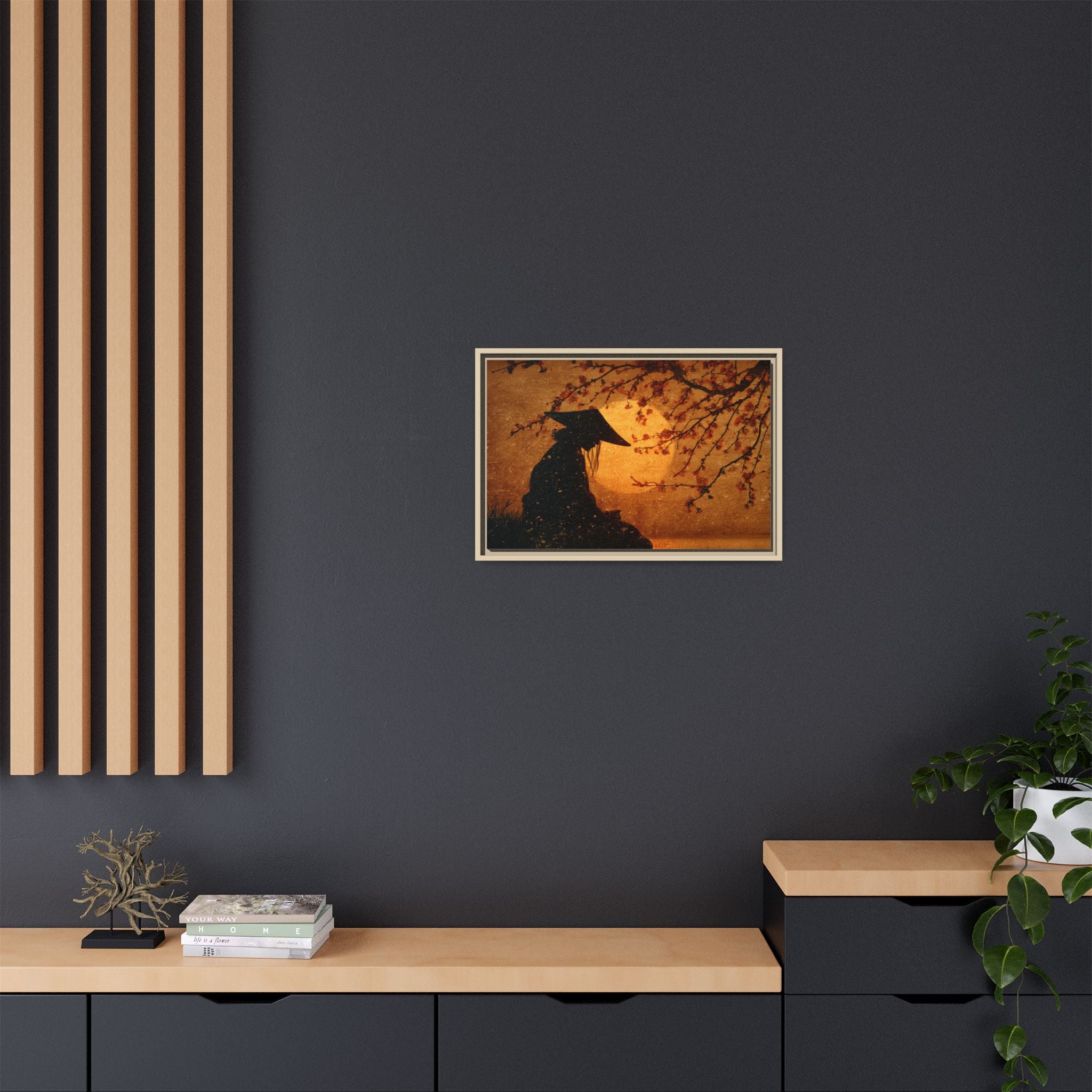 Serene Silhouette of Contemplation | Asian-Inspired Artwork