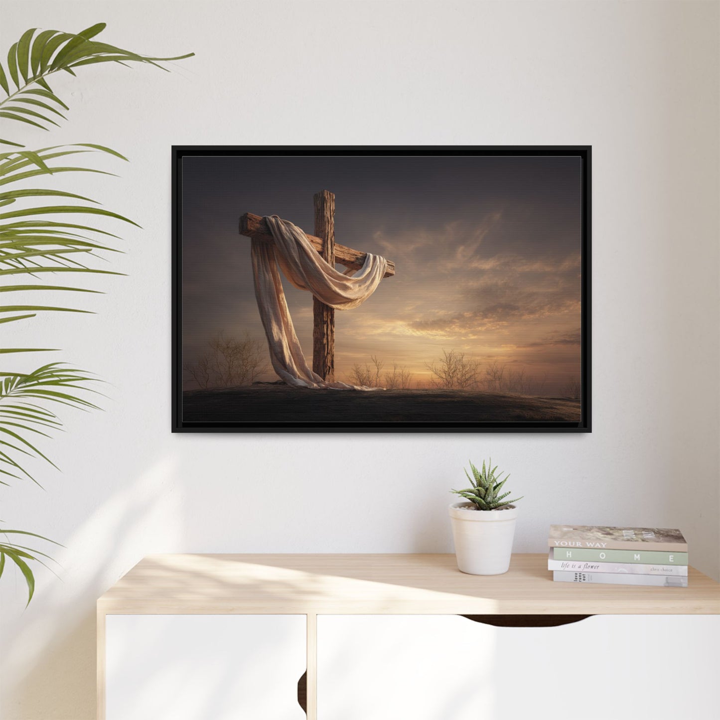 Rustic Cross Wall Art with Draped Fabric | Inspirational Decor