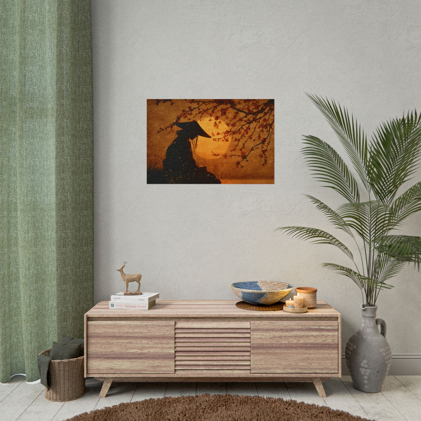 Serene Silhouette of Contemplation | Asian-Inspired Artwork