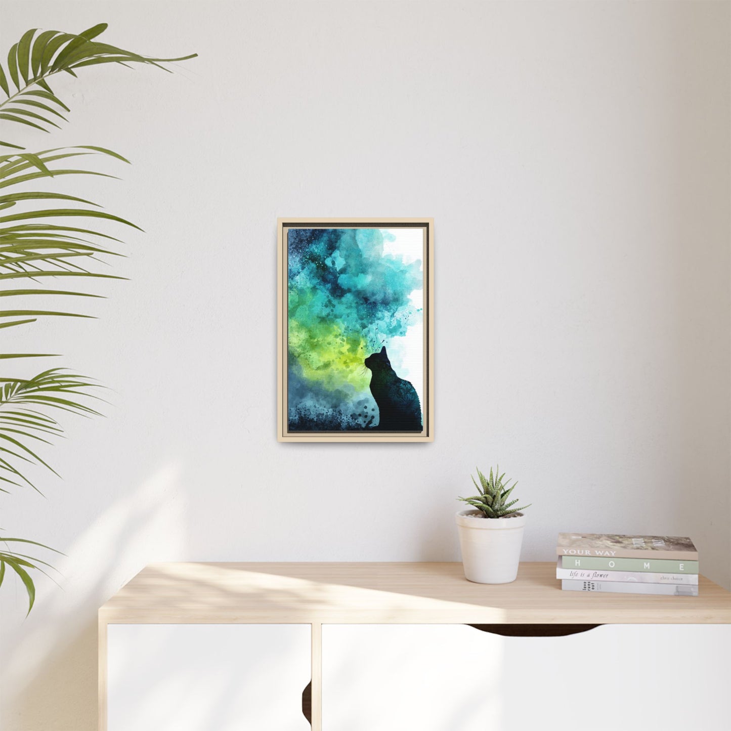 Whimsical Cat Silhouette Watercolor Artwork