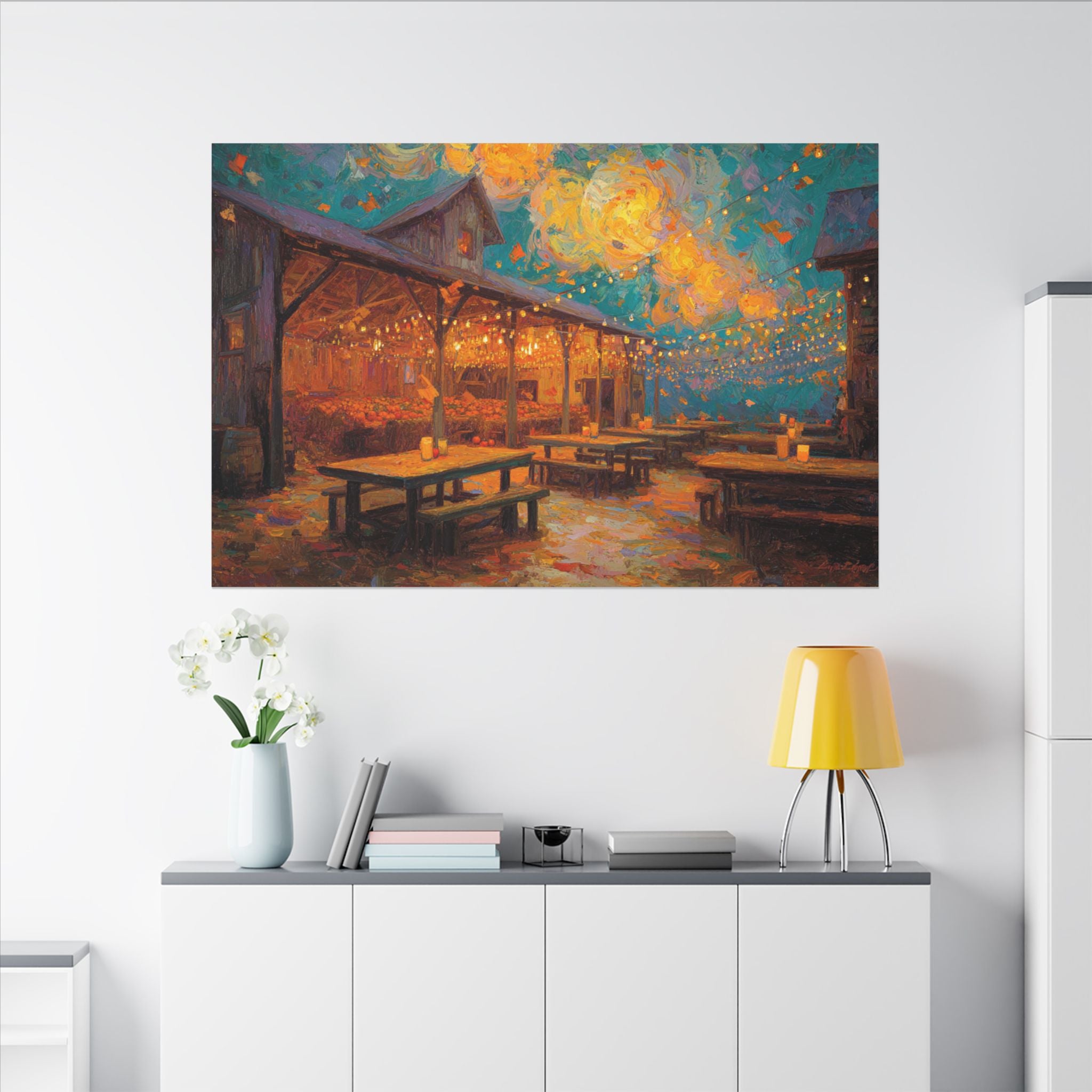 Autumn Festival Night Scene - Colorful Impressionist Art