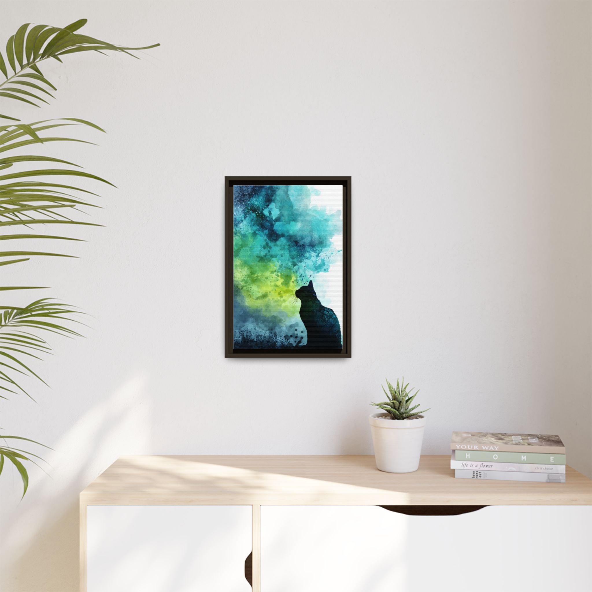 Whimsical Cat Silhouette Watercolor Artwork
