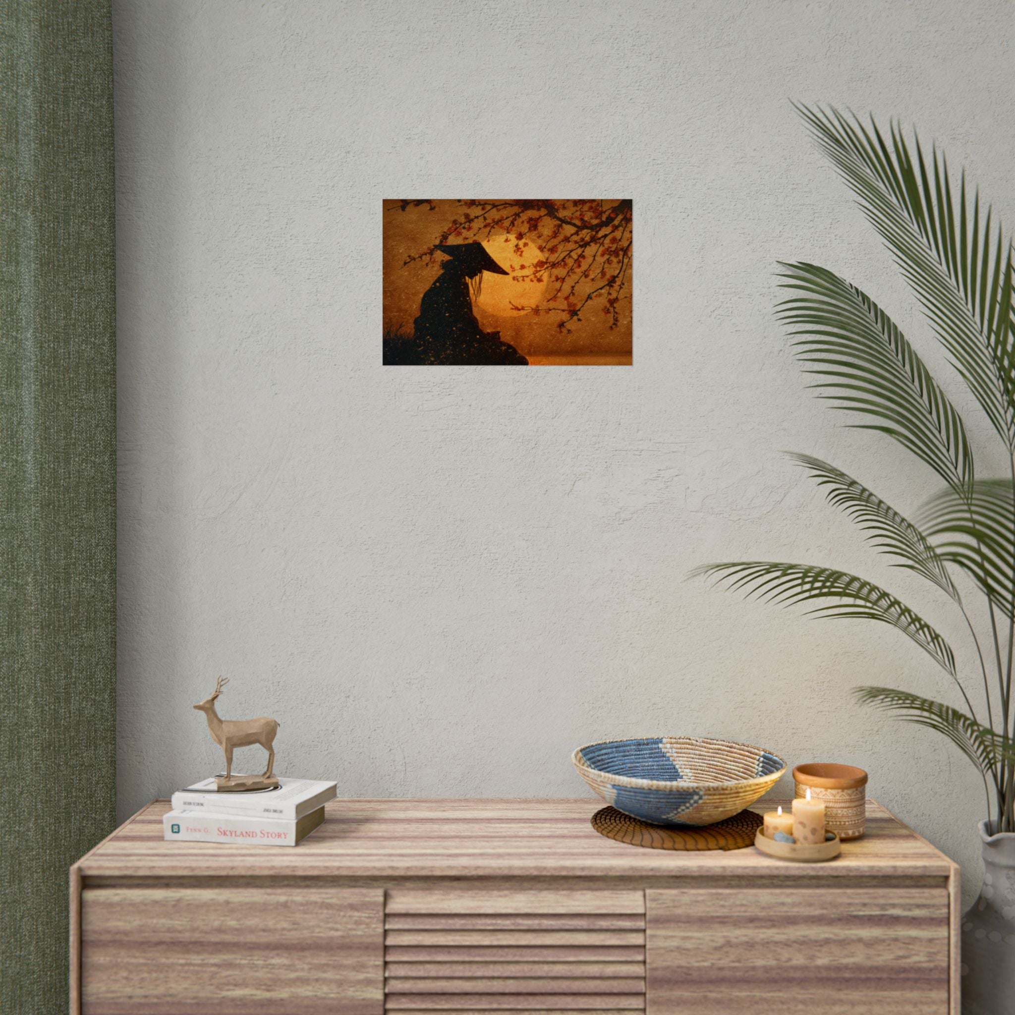 Serene Silhouette of Contemplation | Asian-Inspired Artwork