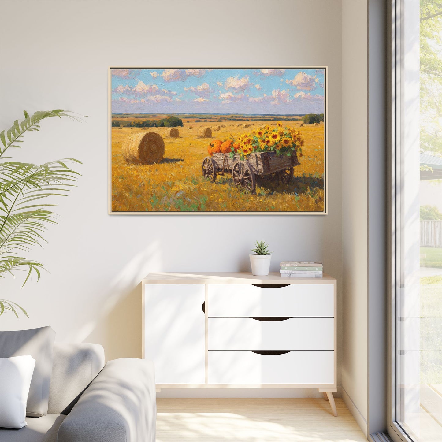 Sunflower Harvest Wagon Decor | Rustic Farm Art for Home