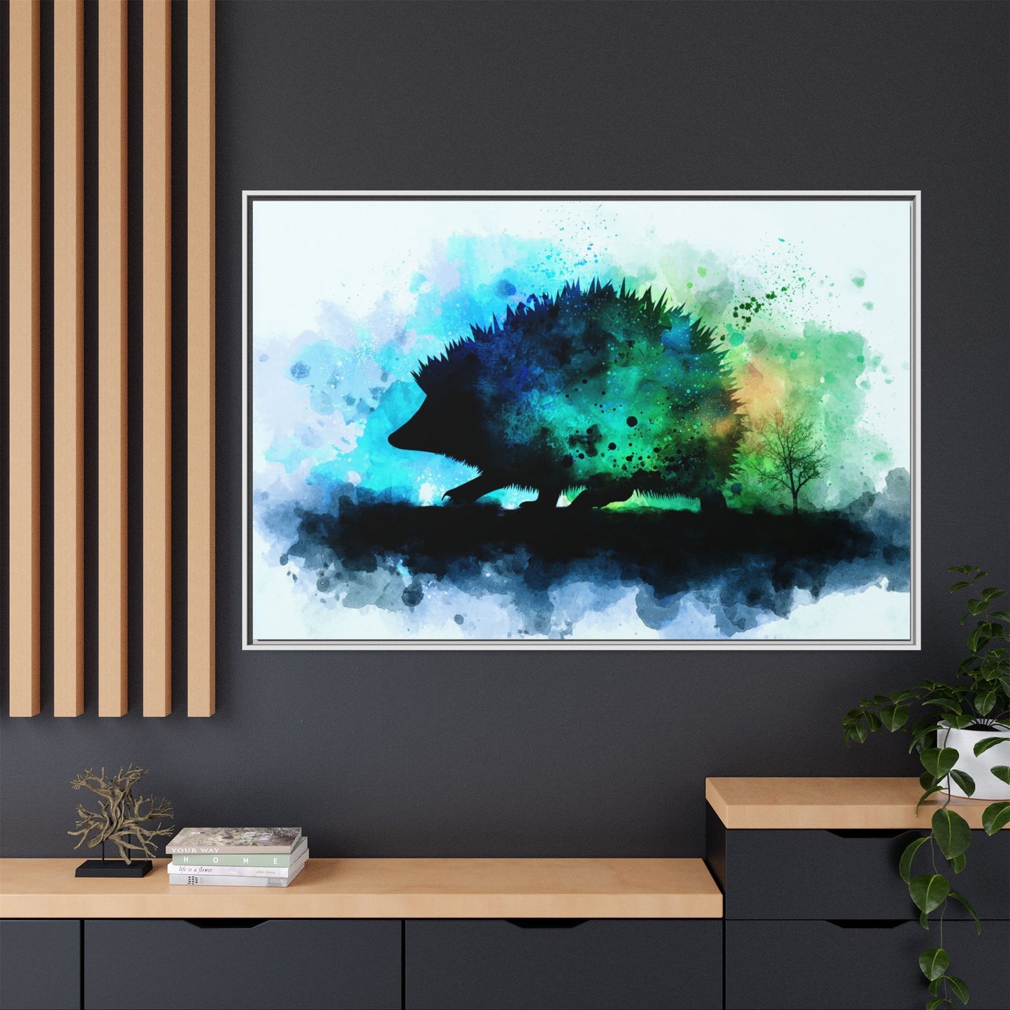 Hedgehog Silhouette Watercolor Art | Nature-Inspired Home Decor