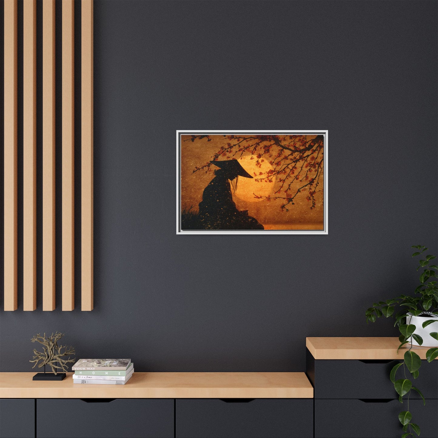 Serene Silhouette of Contemplation | Asian-Inspired Artwork