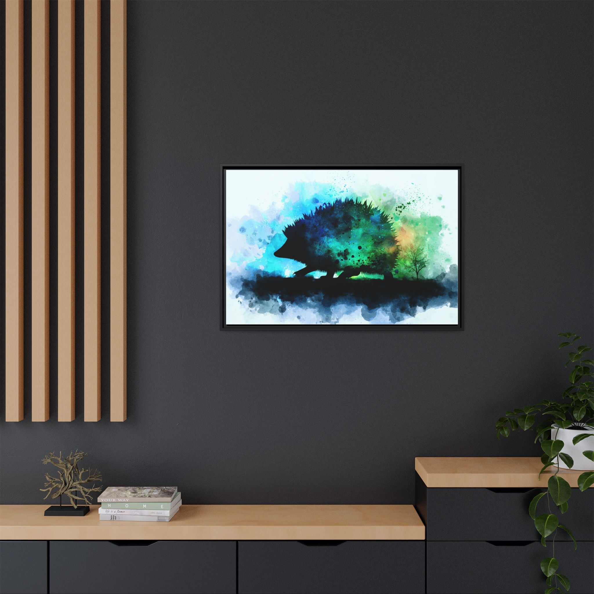 Hedgehog Silhouette Watercolor Art | Nature-Inspired Home Decor