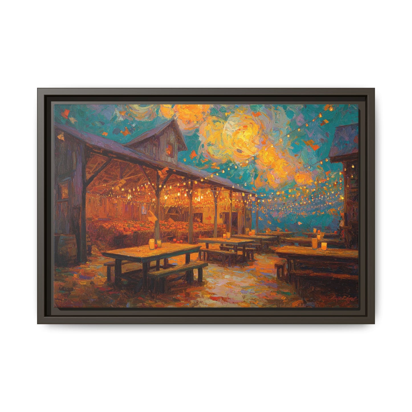 Autumn Festival Night Scene - Colorful Impressionist Art